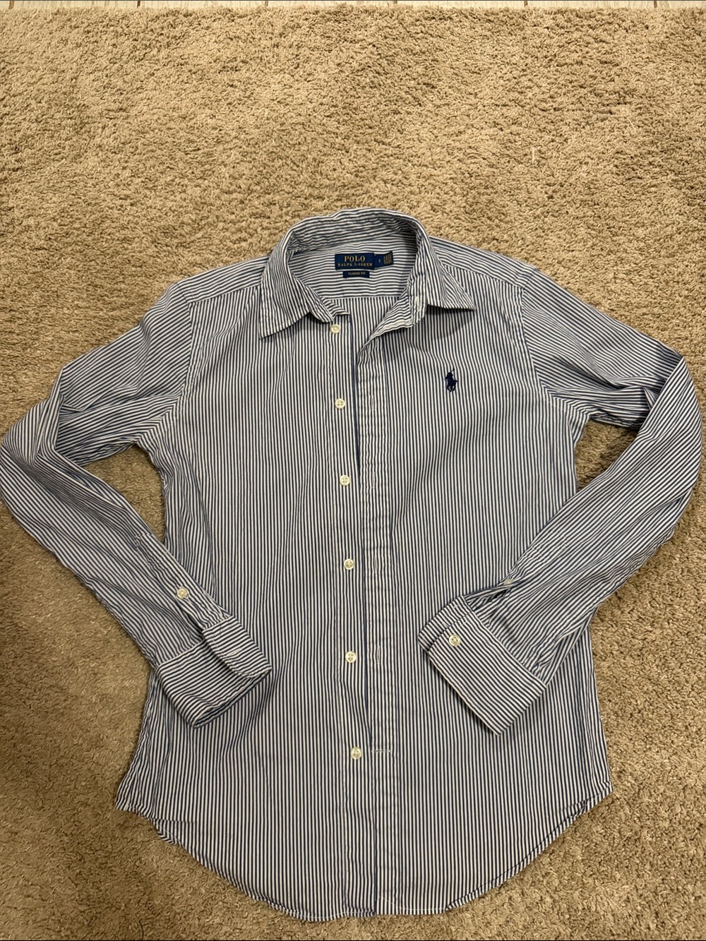 Polo by Ralph Lauren Blue and White Striped Button-Down Shirt